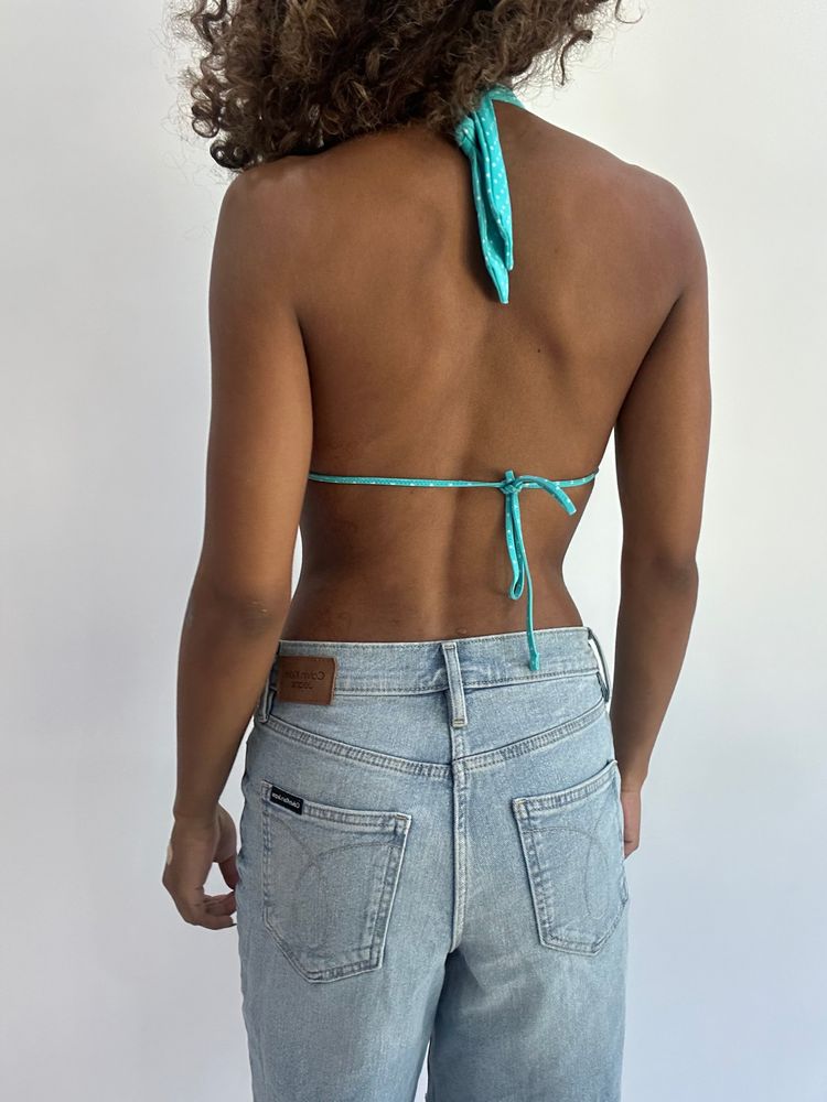 beach drop | small blue polka dot ruffle bikini top 6