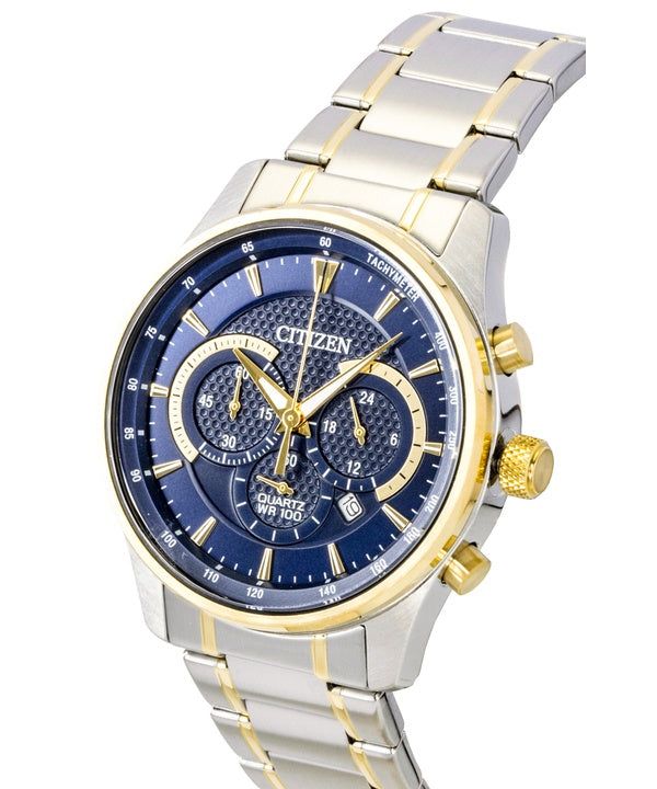 Citizen Chronograph Two Tone Stainless Steel Blue Dial Quartz AN8194-51L 100M Men's Watch image 2