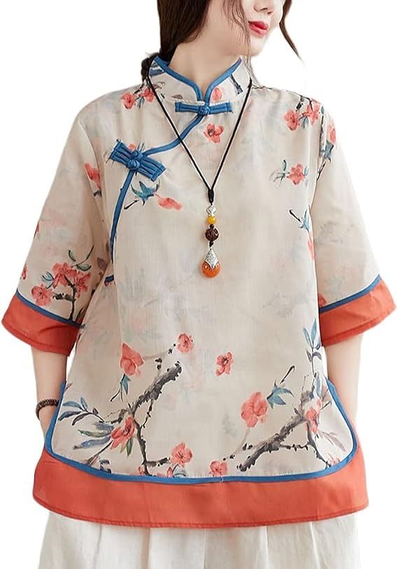Immagine di Floral Print Traditional Style Blouse With Wide Pants 4