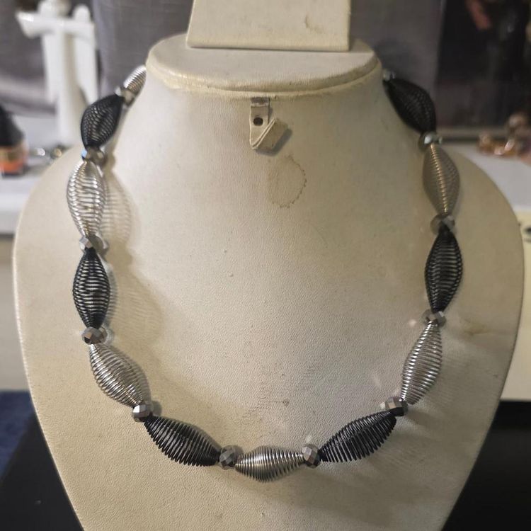 Black And Silver Coil Bead Necklace image 4