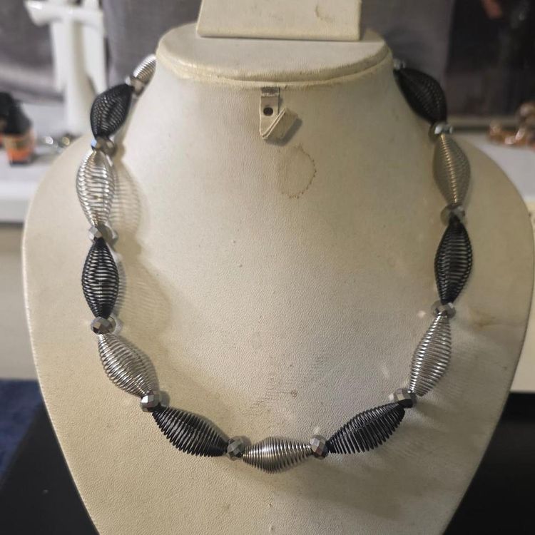 Black And Silver Coil Bead Necklace image 1