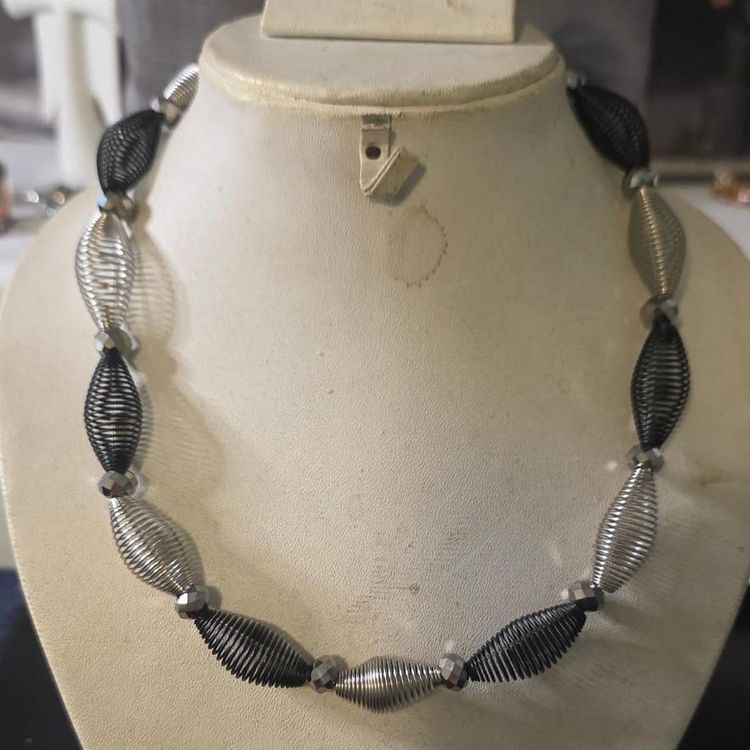 Black And Silver Coil Bead Necklace image 3