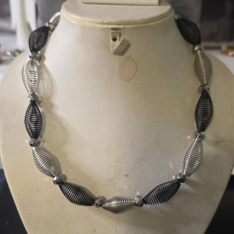 Black And Silver Coil Bead Necklace image 2