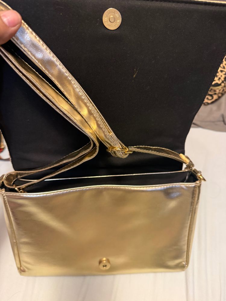 Gold Quilted Handbag With Chain Strap 3