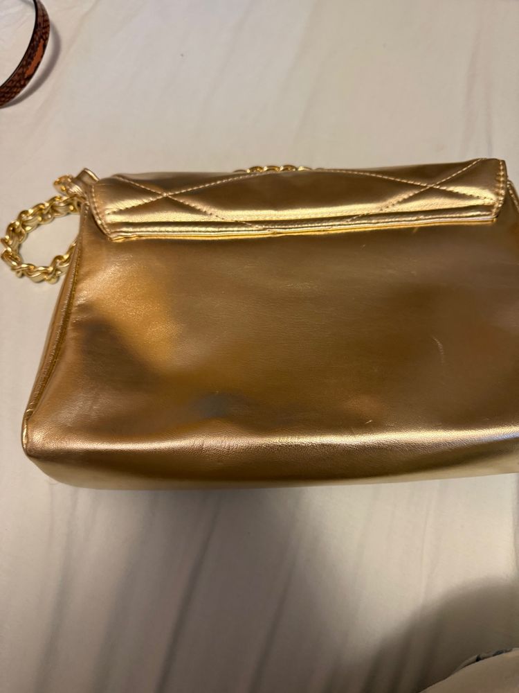Gold Quilted Handbag With Chain Strap 2
