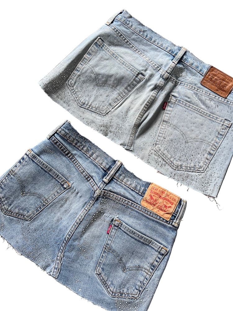 Sparkle Mid Blue Distressed Denim Skirt