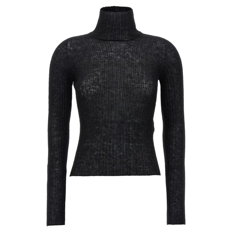 Saint Laurent Paris Black Ribbed Mohair Turtleneck Top