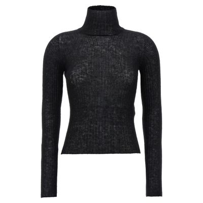 Saint Laurent Paris Black Ribbed Mohair Turtleneck Top