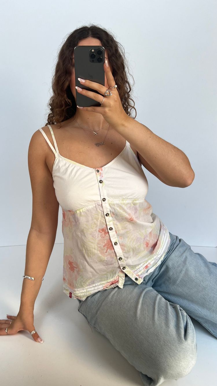 00s white pink floral cami- size M image 3