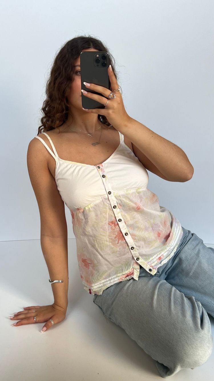 00s white pink floral cami- size M image 1