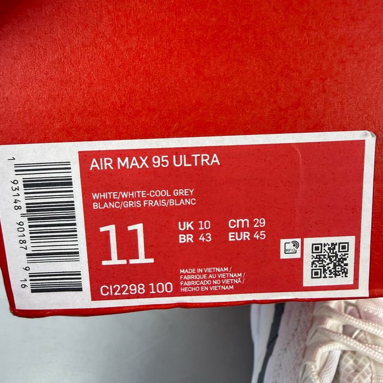 Immagine di Nike Air Max 95 Size UK 10 Ultra White Spruce Grey Men's Trainers CI2298-100 6