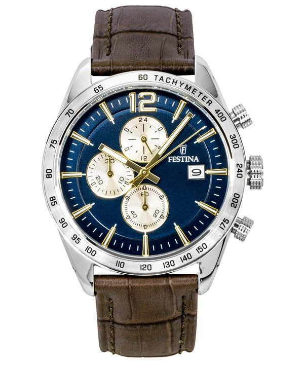 Festina Chronograph Leather Strap Blue Dial Quartz F16760-7 Men's Watch image 1