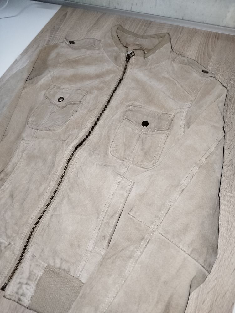 Beige Suede Bomber Jacket 2