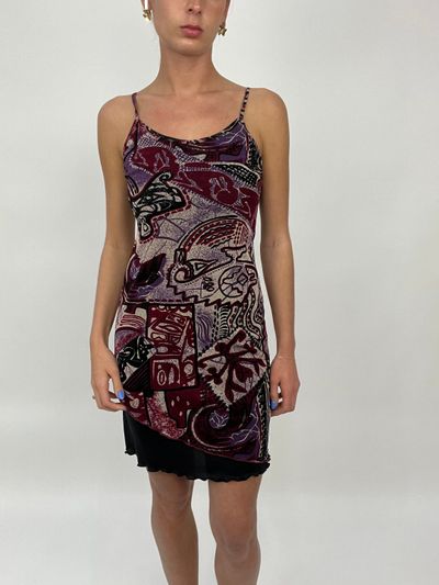 COCONUT GIRL DROP | small black dress with abstract pattern mesh overlay 1