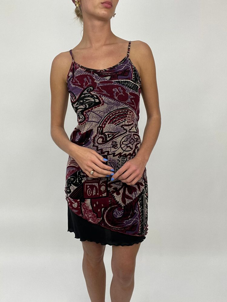 COCONUT GIRL DROP | small black dress with abstract pattern mesh overlay 4