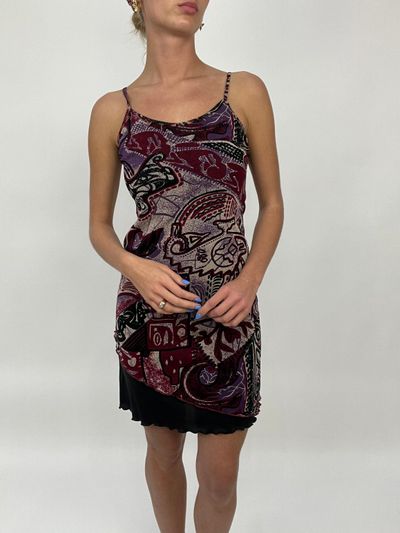 COCONUT GIRL DROP | small black dress with abstract pattern mesh overlay 4