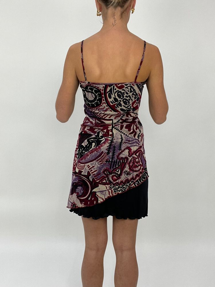 COCONUT GIRL DROP | small black dress with abstract pattern mesh overlay 5