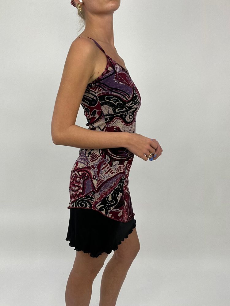 COCONUT GIRL DROP | small black dress with abstract pattern mesh overlay 2