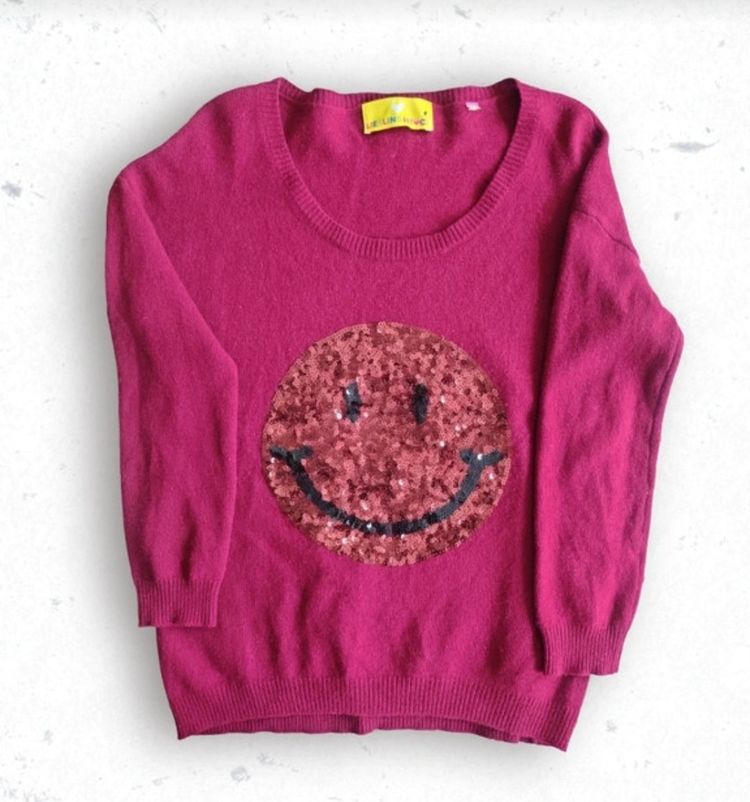 Pink Sweater With Sequin Smiley Face