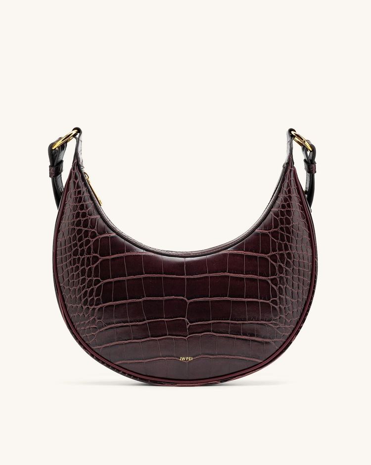 Dark Brown Croc Embossed Crescent Shoulder Bag image 4