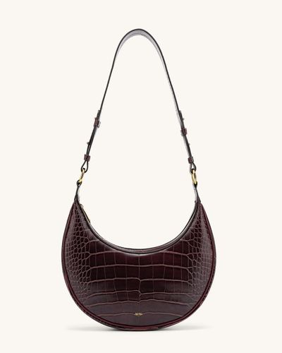 Dark Brown Croc Embossed Crescent Shoulder Bag