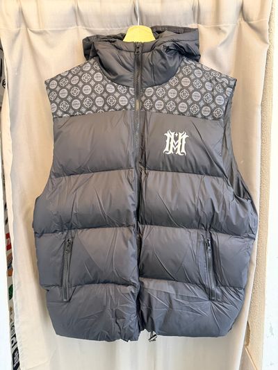 Grey Padded Sleeveless Jacket With Hood
