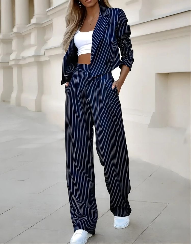 Set Striped Blazer And Wide-Leg Pants Set product image