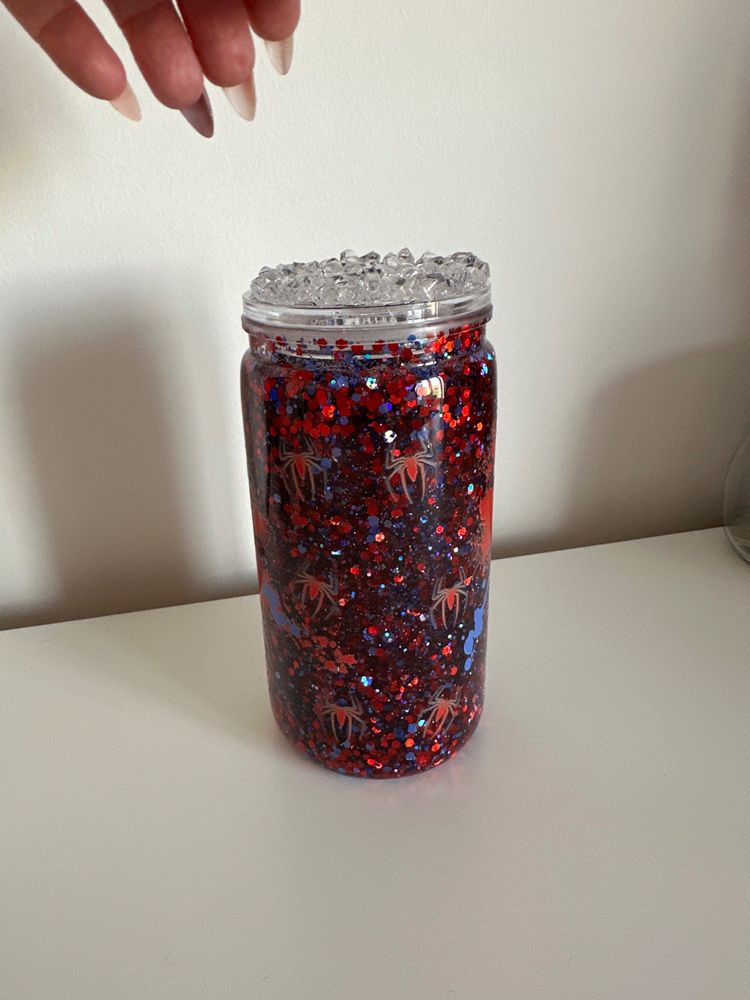 Spider-Man Themed Glitter Jar With Clear Lid image 1