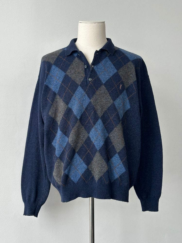 Yves Saint Laurent Doorume 1990s Lambswool Argyle Polo Jumper - L