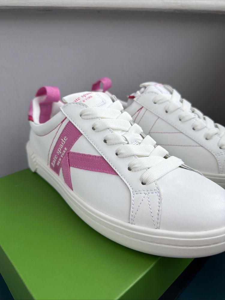 Kate Spade Signature Action Nappa Calf Leather White Pink Uk 6.5 Trainers BNIB image 1