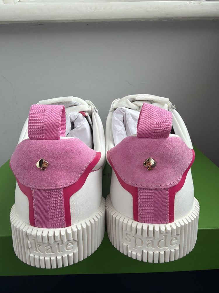 Kate Spade Signature Action Nappa Calf Leather White Pink Uk 6.5 Trainers BNIB image 4