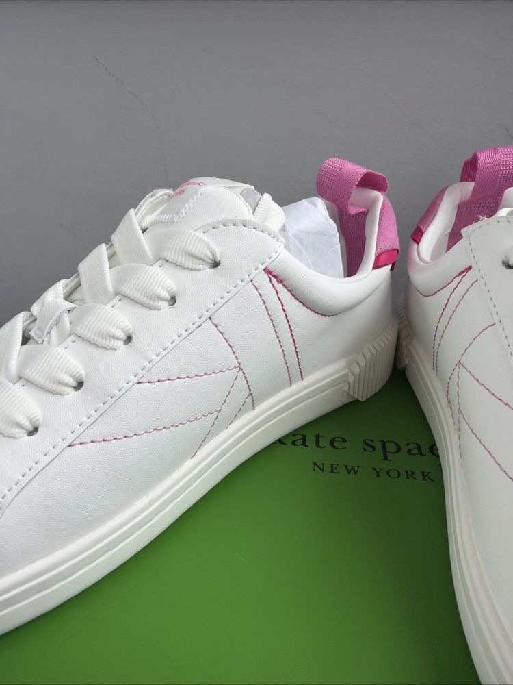 Kate Spade Signature Action Nappa Calf Leather White Pink Uk 6.5 Trainers BNIB image 3
