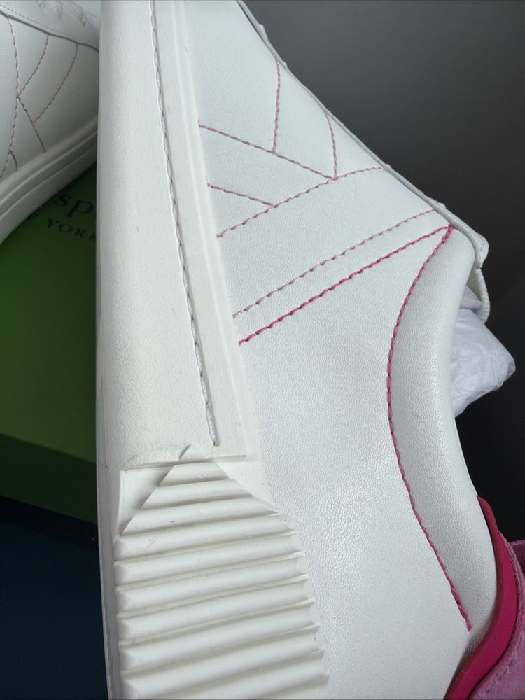 Kate Spade Signature Action Nappa Calf Leather White Pink Uk 6.5 Trainers BNIB image 5