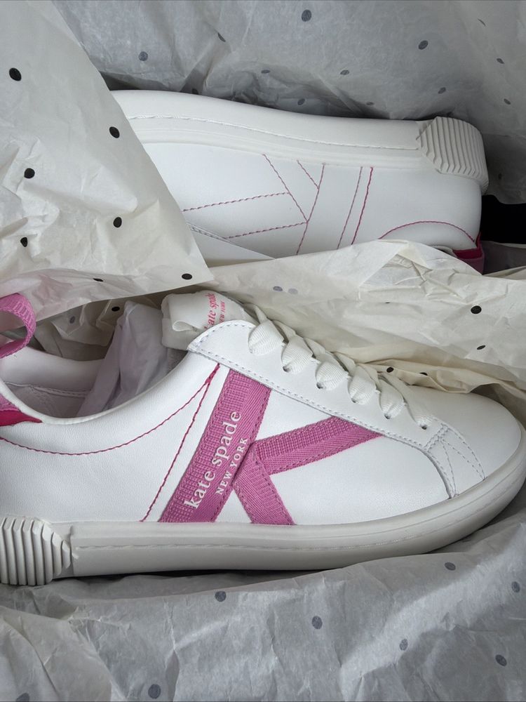 Kate Spade Signature Action Nappa Calf Leather White Pink Uk 6.5 Trainers BNIB image 8
