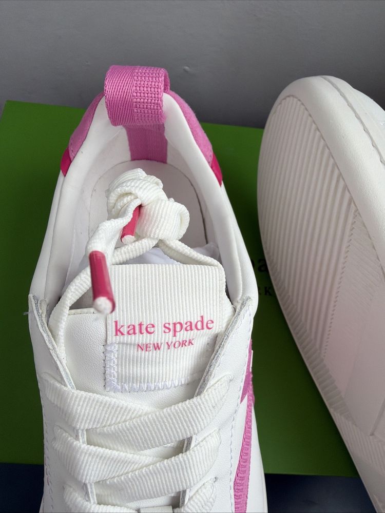 Kate Spade Signature Action Nappa Calf Leather White Pink Uk 6.5 Trainers BNIB image 6