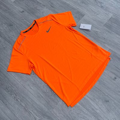 Nike Dri Fit Miler 1.0 Short Sleeve Top Training Running - Total Orange