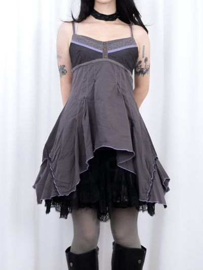 CHARCOAL ASYMMETRIC LACE TRIM CAMISOLE TOP