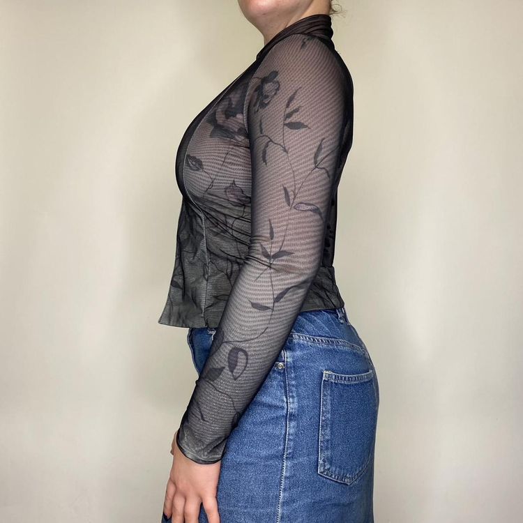 90s 00s Morgan De Toi long floral sleeve mesh top
