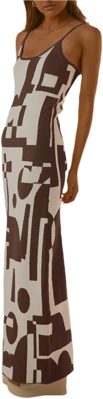 Brown And White Abstract Print Maxi Dress image 4