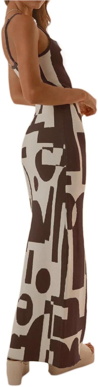 Brown And White Abstract Print Maxi Dress image 3