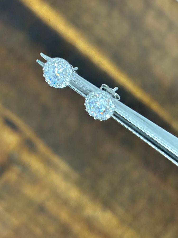 Sterling Silver Cubic Zirconia Halo Stud Earrings