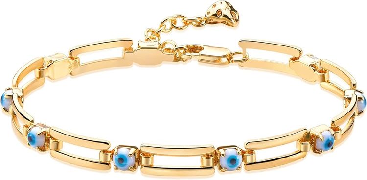 Gold Bracelet With Blue Eye Charms
