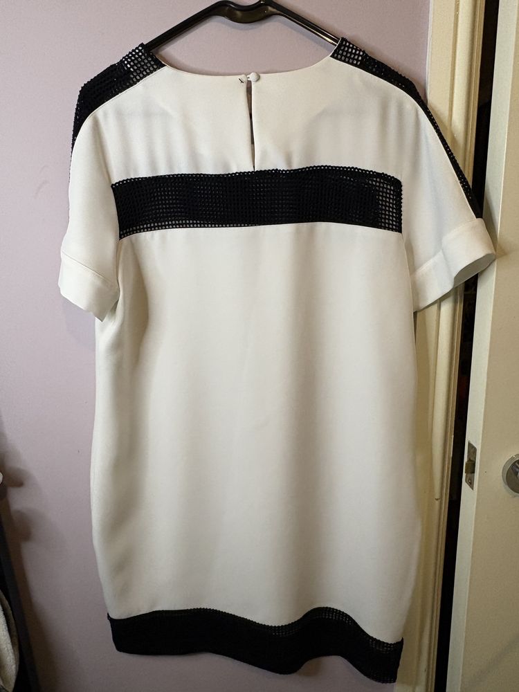 White Dress With Black Mesh Accents image 3
