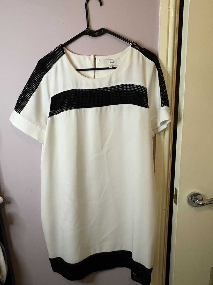 White Dress With Black Mesh Accents image 1