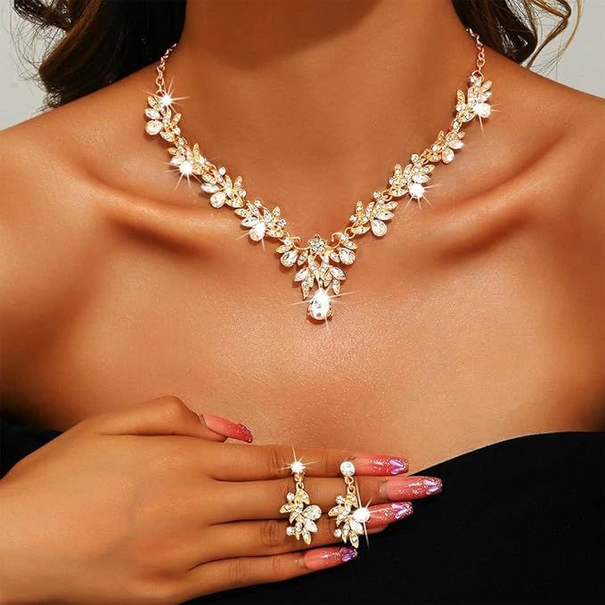 Brautschmuck-Set für Hochzeiten, Kristall-Strass-Halskette, Abschlussball-Kostümschmuck Halskette für Frauen 5