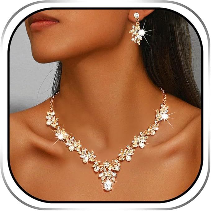Set Brautschmuck-Set für Hochzeiten, Kristall-Strass-Halskette, Abschlussball-Kostümschmuck Halskette für Frauen product image