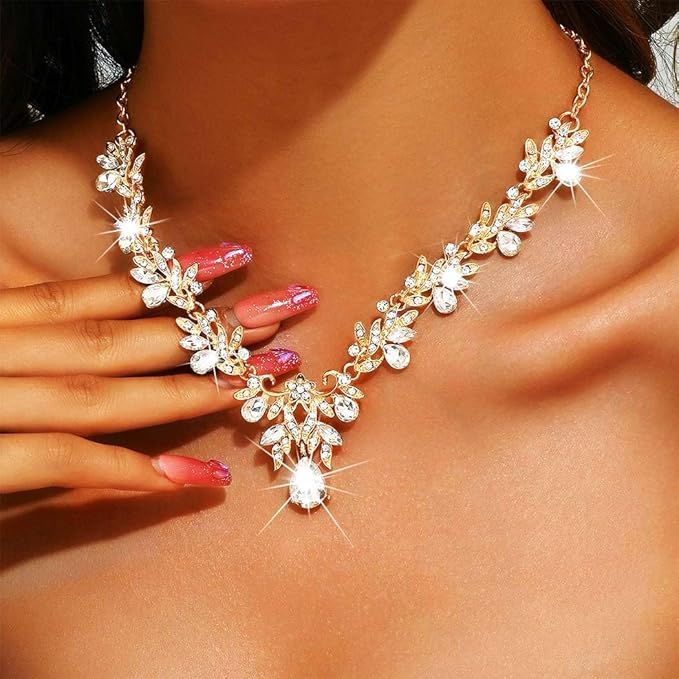 Brautschmuck-Set für Hochzeiten, Kristall-Strass-Halskette, Abschlussball-Kostümschmuck Halskette für Frauen 3