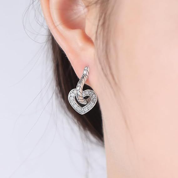 925 Sterling Silver Heart-Shaped Hoop Earrings 2