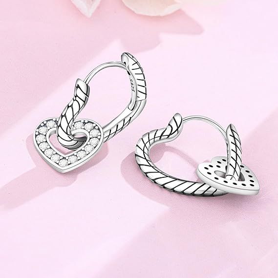 925 Sterling Silver Heart-Shaped Hoop Earrings 3