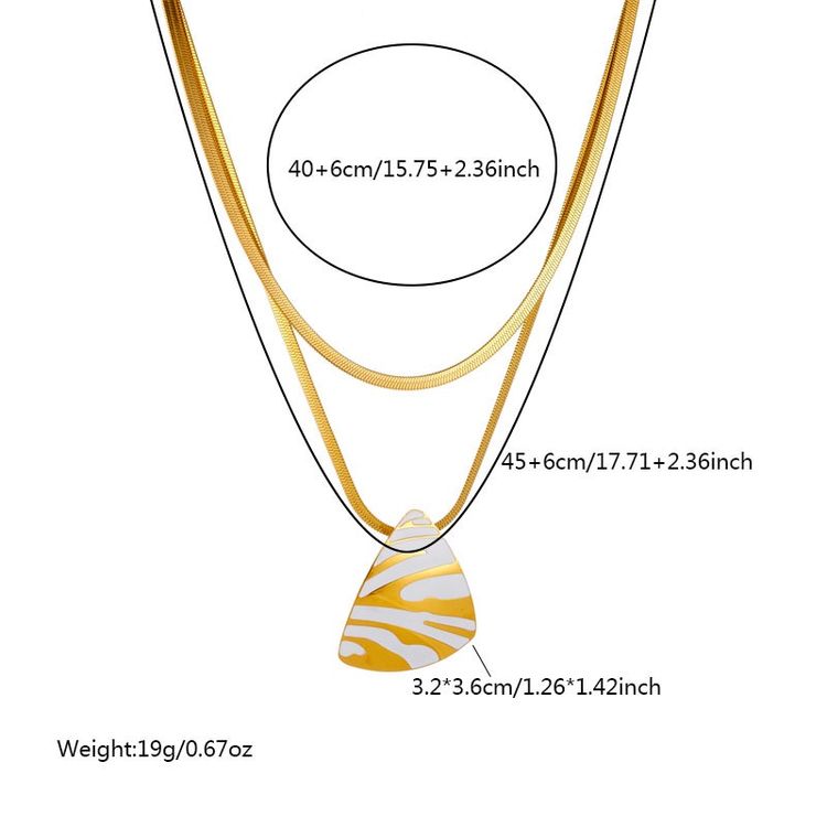 Gold-Tone Layered Necklace With White And Gold Abstract Pendant image 3